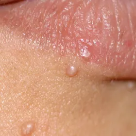 Wypryski skórne koło ust mięczak zakaźny